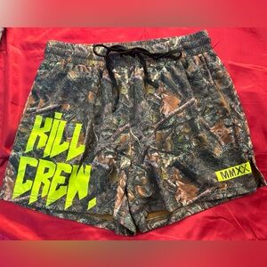 Kill Crew Camouflage and Neon Yellow Athletic Shorts